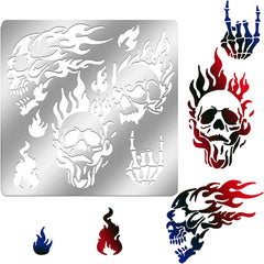 Metal Skull Stencil Fire Skull Pyrography Template for Wood Carving, Drawings and Woodburning