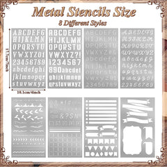 Stainless Steel Stencils Alphabet Number Stencils for Journaling Bookmark Flower Vines Stencils for DIY Engraving Painting