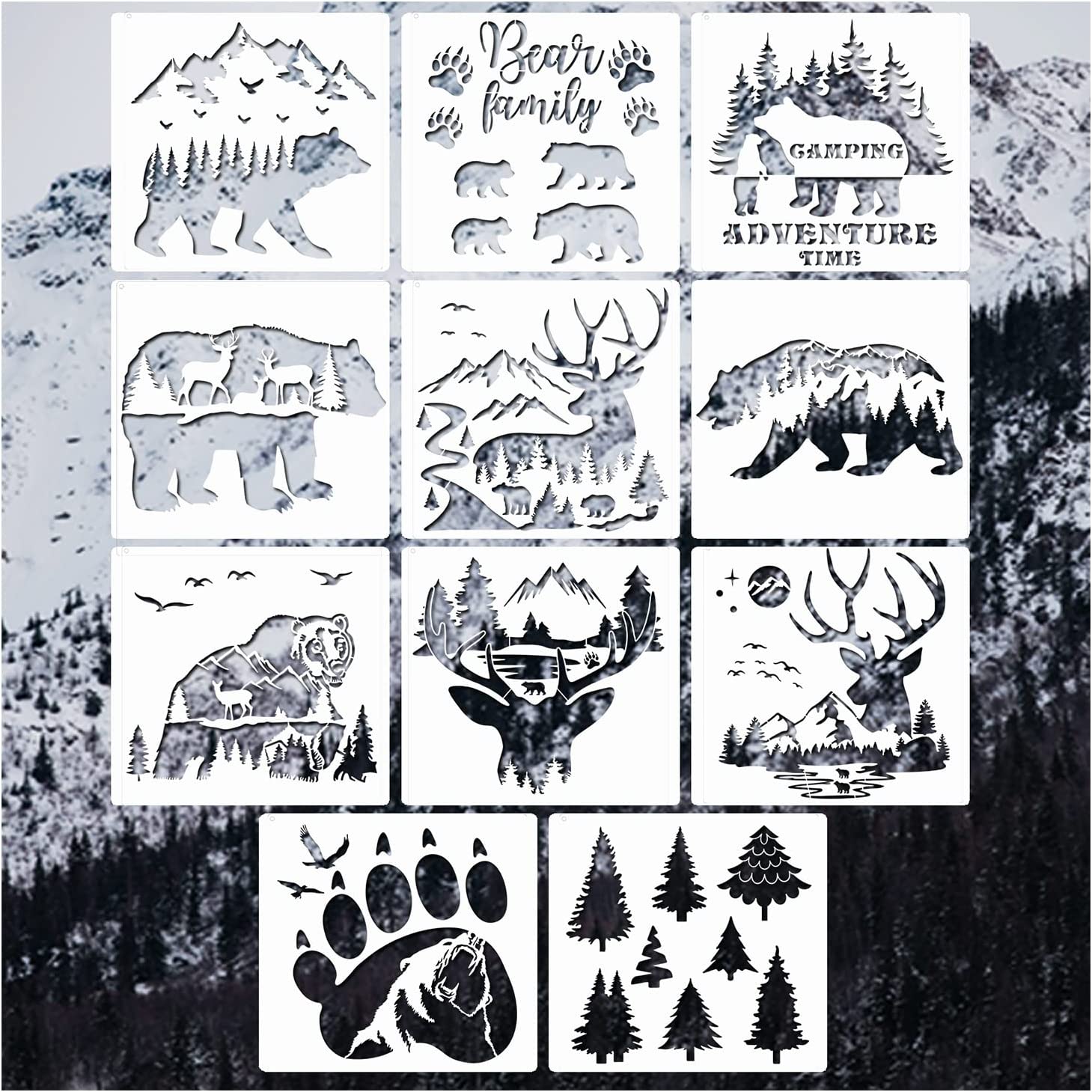 Custom Metal Stencils Forest Mountain Tree Deer Head Stencils for Wood Burning