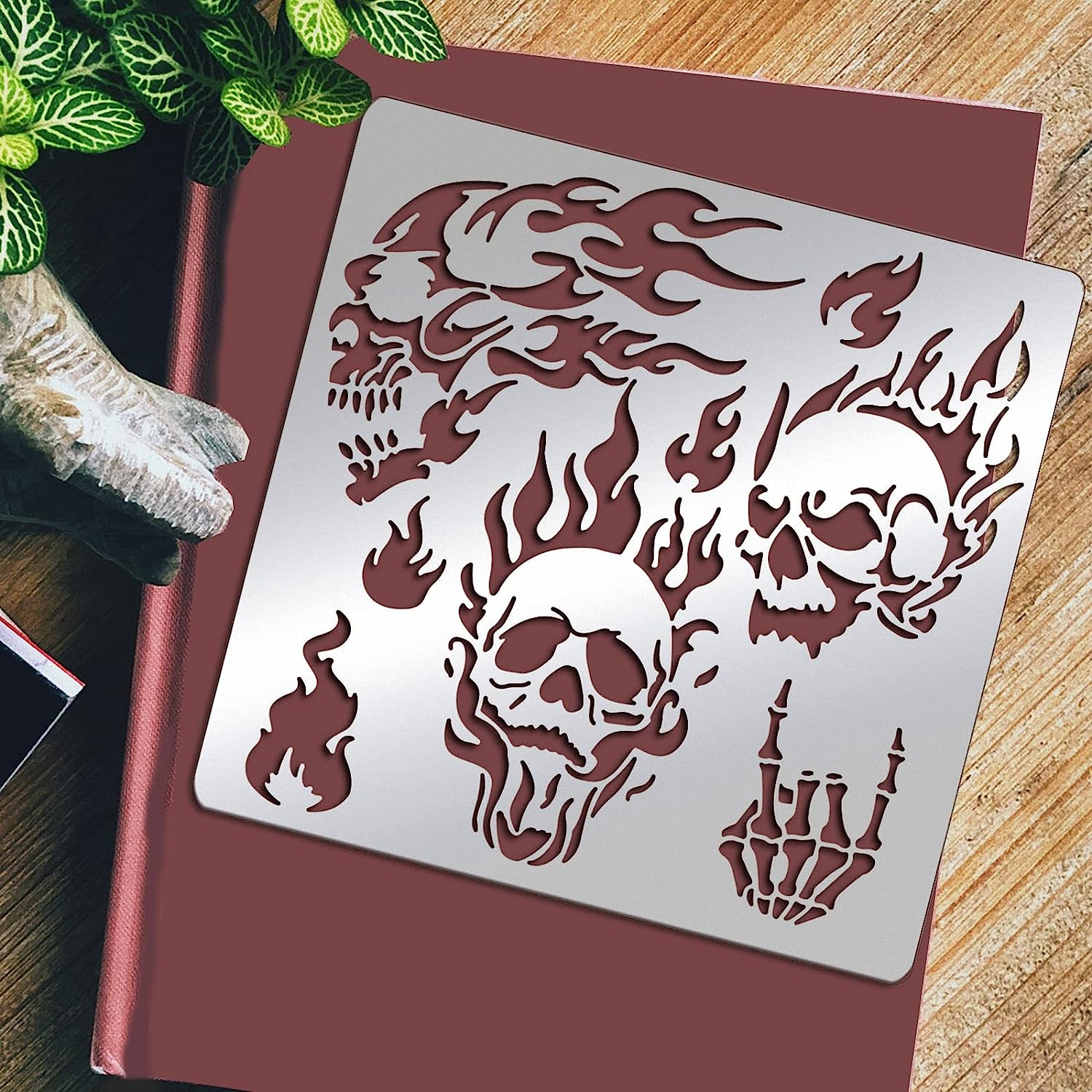 Metal Skull Stencil Fire Skull Pyrography Template for Wood Carving, Drawings and Woodburning