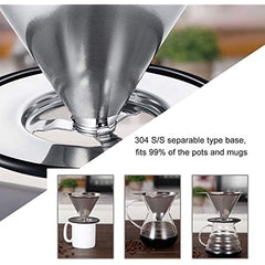 Pour Over Coffee Dripper Stainless Steel Slow Drip Coffee Filter Metal Cone Paperless Reusable